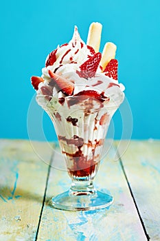 Gourmet strawberry and ice cream parfait dessert