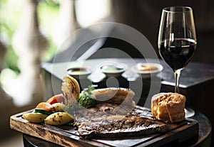 Sunday roast beef traditional british meal set on table