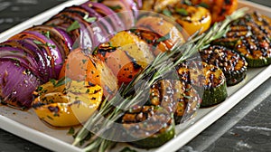 gourmet vegetable platter, vibrant grilled vegetables, a colorful and aromatic plate appealing to the senses, a treat