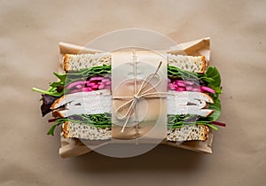 Gourmet wrapped chicken sandwich with fresh vegetables