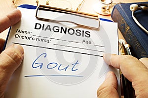 Gout written on a medical form. photo