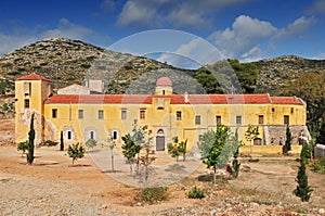 Gouverneto Monastery Moni Gouvernetou, one of the oldest monasteries in Crete, in Akrotiri Peninsula, Chania Prefecture, Greece photo