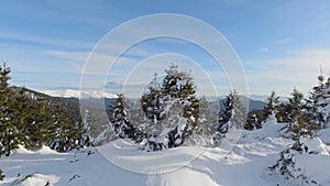 Goverla and Petros in winter, Ukraine. Pan