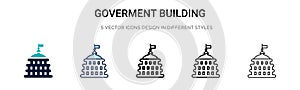 Goverment building icon in filled, thin line, outline and stroke style. Vector illustration of two colored and black goverment photo