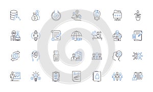 Governance decisions line icons collection. Authority, Control, Leadership, Management, Responsibility, Accountability