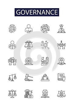 Governance line vector icons and signs. Govern, Regulate, Rule, Direct, Oversee, Supervise, Manage, Control outline