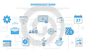 Government bond concept with icon set template banner with modern blue color style