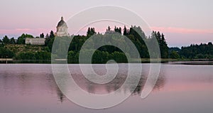 Government Building Capital Lake Olympia Washington Sunset Dusk photo