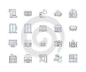 Government building line icons collection. Capitol, Courthouse, Townhall, Embassy, Consulate, Legislature, Parliament