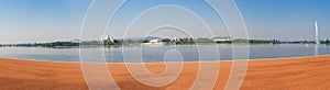 Government buildings and a Burley Griffin Lake in Canberra in Australia
