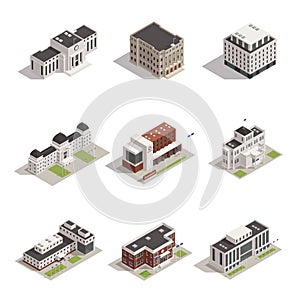 Government Buildings Isometric Icons Set