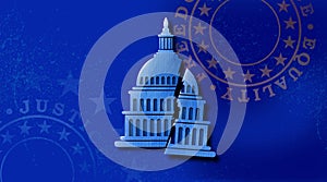 Government Capitol Building dome cracked in two graphic abstract background