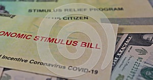 Government federal monetary assistance stimulus refund check bill with coronavirus covid 19 infected pandemic lockdown