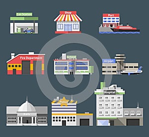 Government Flat Buildings Set