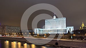 Government house of Russian Federation at night timelapse , Moscow