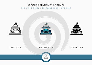 Government icons set vector illustration with solid icon line style. Politics public election concept.
