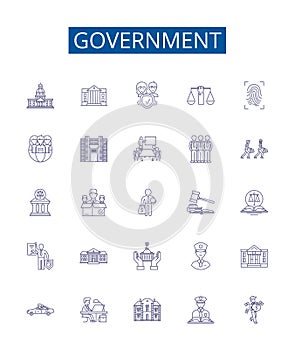 Government line icons signs set. Design collection of Policy, Law, Politics, Authority, Regulation, Constituents