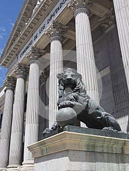 government office Congress of Deputies of Spain bronze lion sculpture Madrid Europe photo