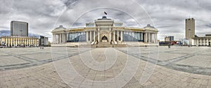 HDR panorama picture of Sukhbaatar Square and Parliament State Great Khural building