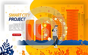 Government projects for smart city, make the city become an IoT internet of things, concept vector ilustration. can use for, lan