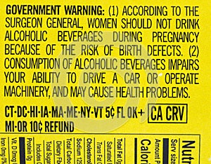 Government warning label surgeon general health alcohol