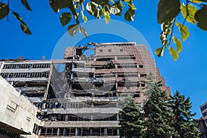 Governmental building destroyed during NATO bombing in Belgrade city, Serbia