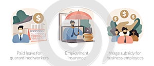 Governmental support for quarantined worker abstract concept vector illustrations.
