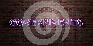 GOVERNMENTS - fluorescent Neon tube Sign on brickwork - Front view - 3D rendered royalty free stock picture