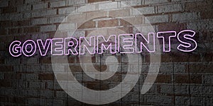 GOVERNMENTS - Glowing Neon Sign on stonework wall - 3D rendered royalty free stock illustration