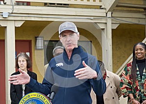 Governor Gavin Newsom speaking at a Press Conf about the Home Key Housing Program