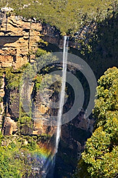 Govetts Leap Falls descending into the Grose Valley located with