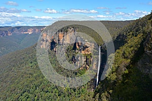 Govetts Leap Falls descending into the Grose Valley located with