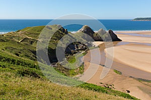 The Gower Wales Three Cliffs Bay in summer sunshine