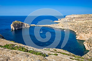 Gozo, Malta - Panoramic skyline view of Dwejra bay with Fungus rock