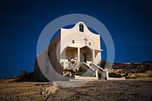 Gozo, Malta - The Saint Anne or Sant` Anna Chapel at Dwejra bay by night on the island of Gozo