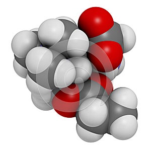 GPLC (glycine propionyl-L-carnitine) nutritional supplement molecule. 3D rendering.    Atoms are represented as spheres with