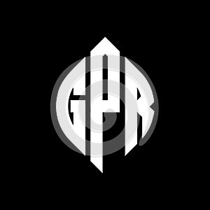 GPR circle letter logo design with circle and ellipse shape. GPR ellipse letters with typographic style. The three initials form a