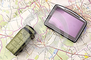 GPS and car on map