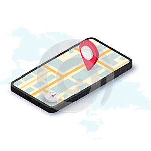 GPS city map app isometric concept world