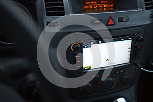 GPS. Close-up of car dashboard navigation system.