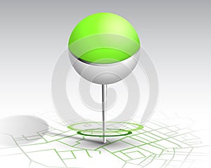 GPS.green color pin dropping at location on map