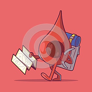 GPS icon character holding a map and a backpack vector illustration.