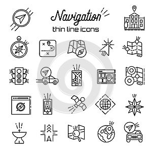 GPS icon Map and Navigation thin line icons Cartography and topography, global location sign Vector