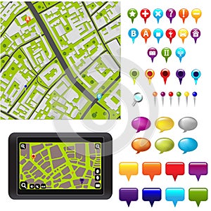 GPS Icons And Map