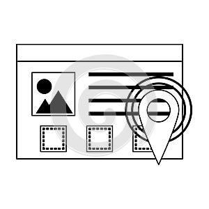 Gps location pointer cartoon in black and white