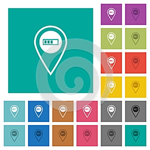 GPS location processing square flat multi colored icons