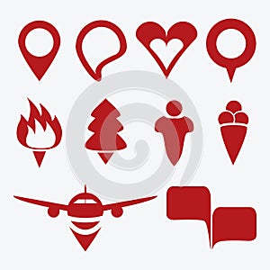 GPS and MAP Icon Set. Vector Illustration. Geo tagging set wit different signs.
