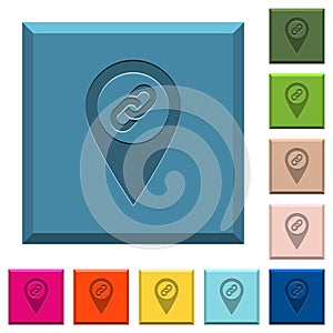 GPS map location attachment engraved icons on edged square buttons