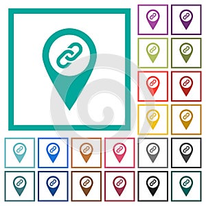 GPS map location attachment flat color icons with quadrant frames