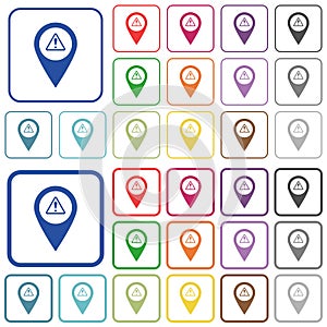 GPS map location warning outlined flat color icons